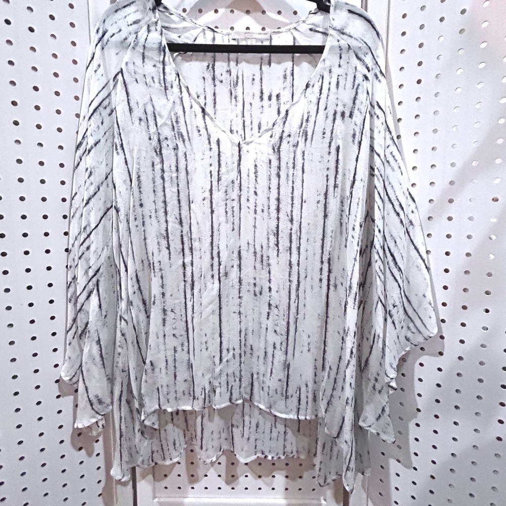 Lavender Brown White Blue Stripe V Neck Kimono Sleeve Tunic Top Size M‎